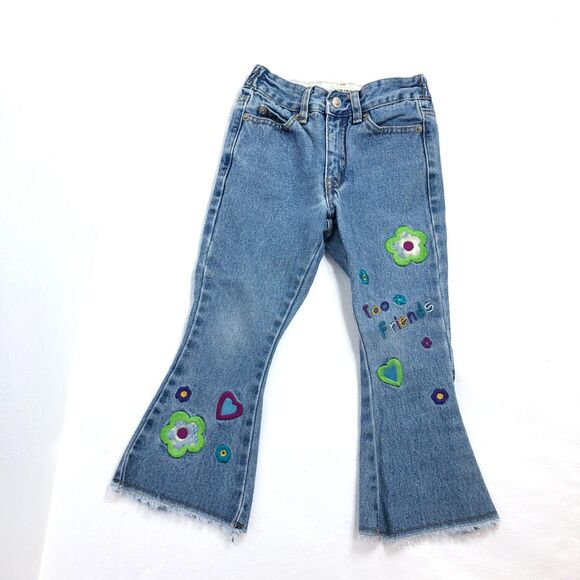 Limited Vintage Hippie Y2K Jeans Girls Toddler Size 4 with Embroidered Flowers - Picture 1 of 7
